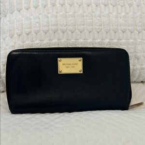 Michael Kors Black Leather Wallet with Gold Logo
